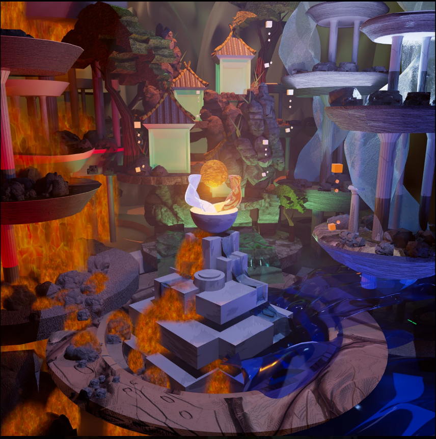 Stylized 3D fountain with hand-crafted materials